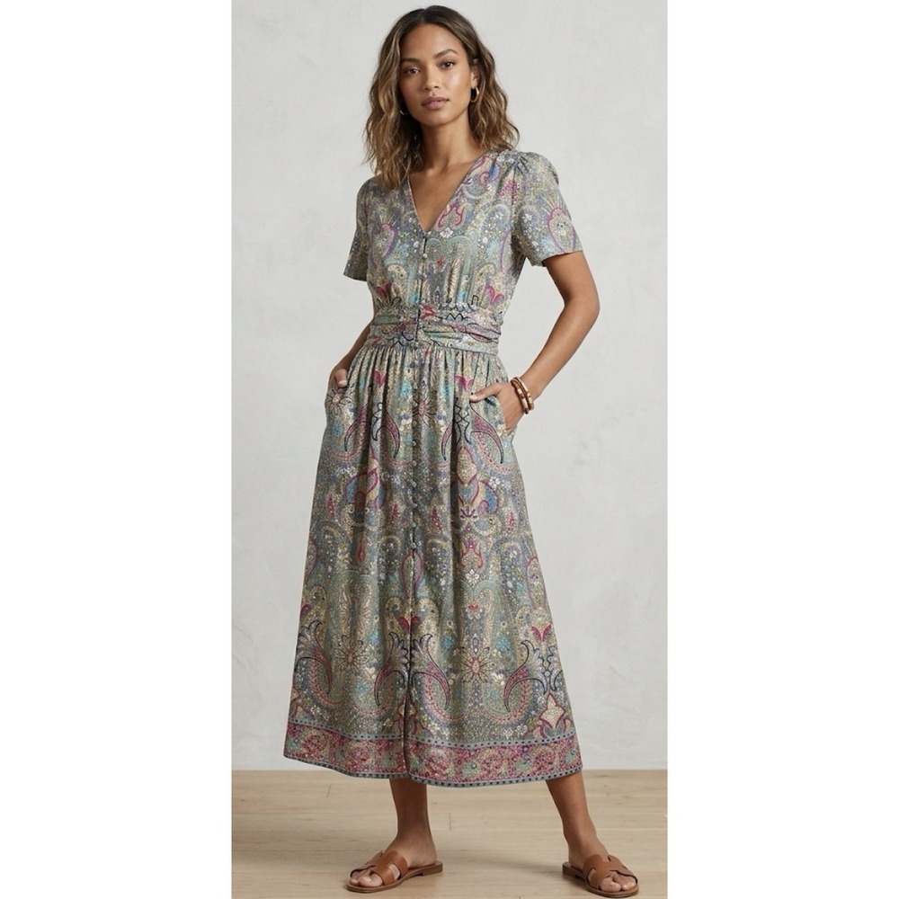 Boemo Dress Silky Paisley Maxi Size Large Short Sleeve